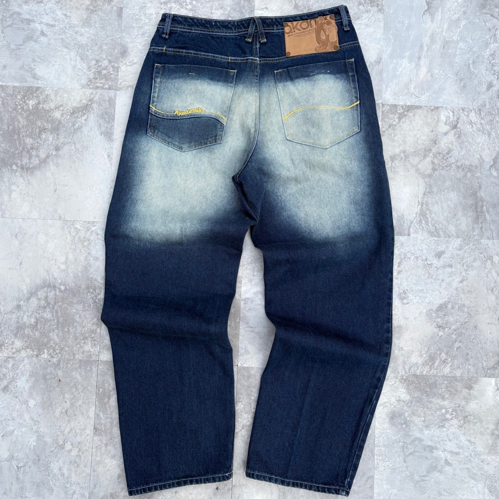 Akademiks Baggy Jeans Mens 34x32 Dark Wash Faded Y2K Streetwear Wide Leg Denim
